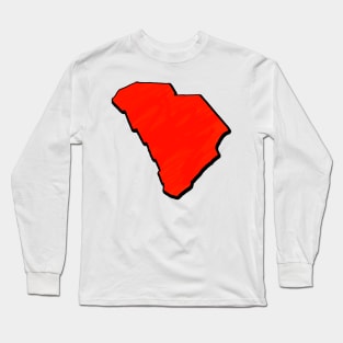 Bright Red South Carolina Outline Long Sleeve T-Shirt